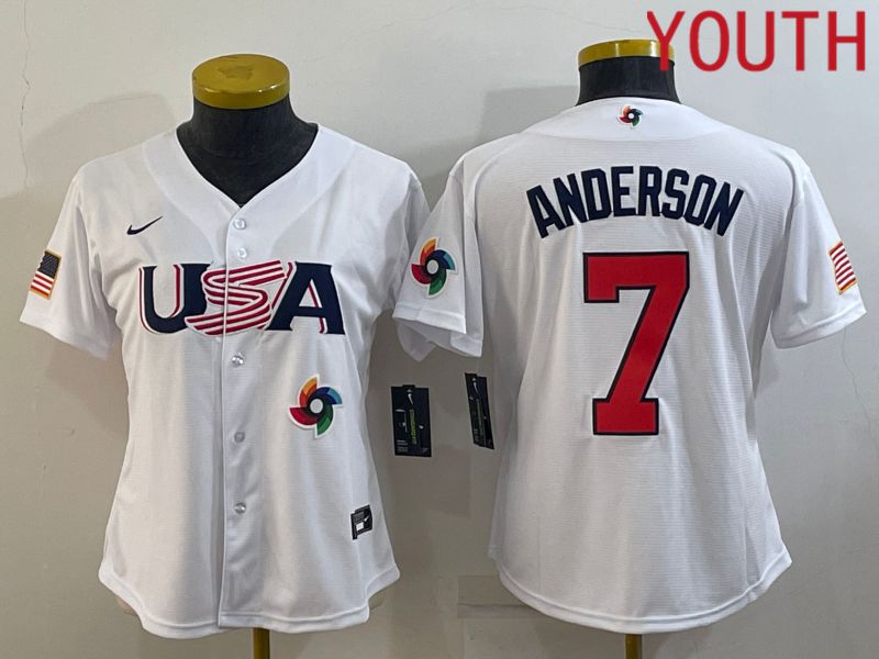 Youth 2023 World Cub USA #7 Anderson White MLB Jersey9->youth mlb jersey->Youth Jersey